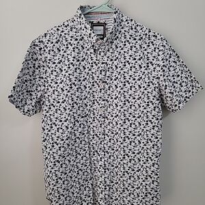 Denim & Flower Ricky Singh Cotton Butto Men's Black and White Floral Shirt Sz M